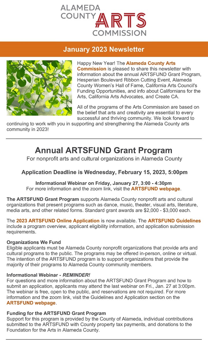Screenshot of January 2023 Newsletter first page
